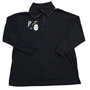 Vintage Theater Sequin Embroidered Collared Sweater USA Drama Units XL